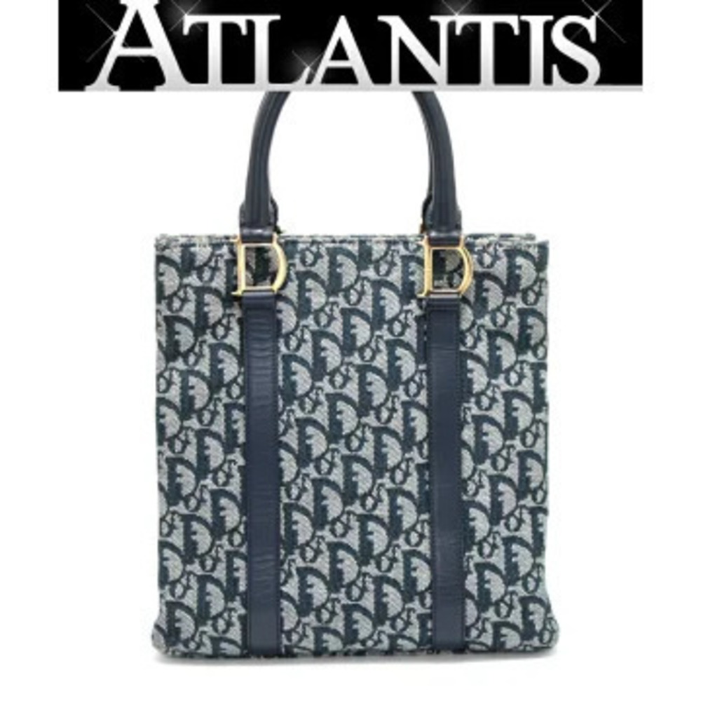 Christian Dior Trotter Tote Bag Canvas Leather Navy Blue
